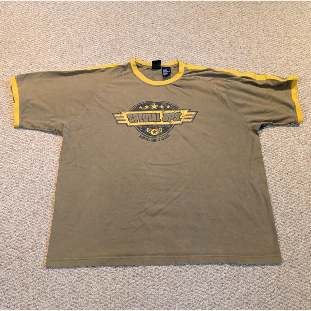 Vintage Bugle Boy Ringer T Shirt Mens XL Green Special Ops Tactical 90s